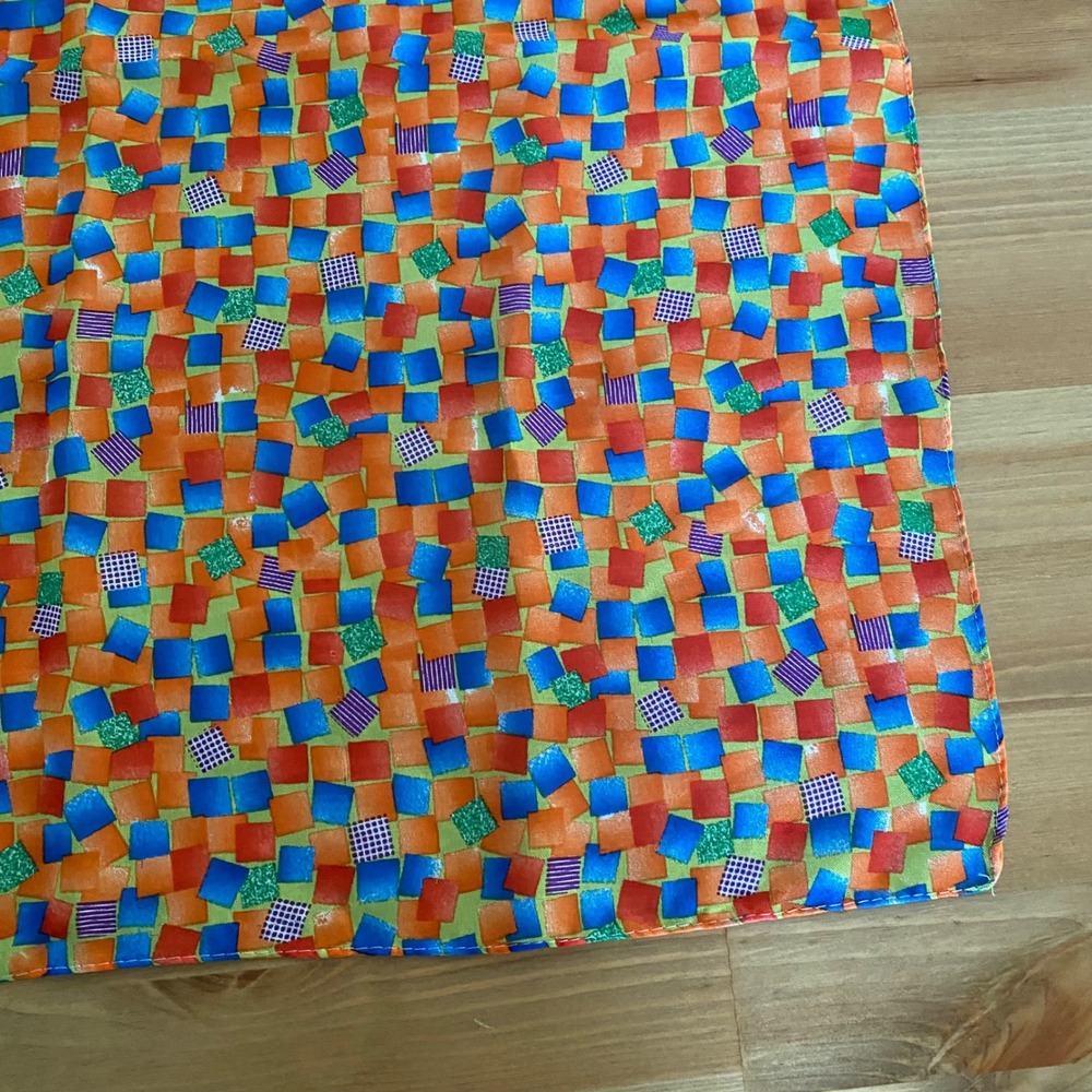 Vintage Geometric Mosaic Print Square Scarf Orange Blue Green Multicolored - Picture 9 of 10